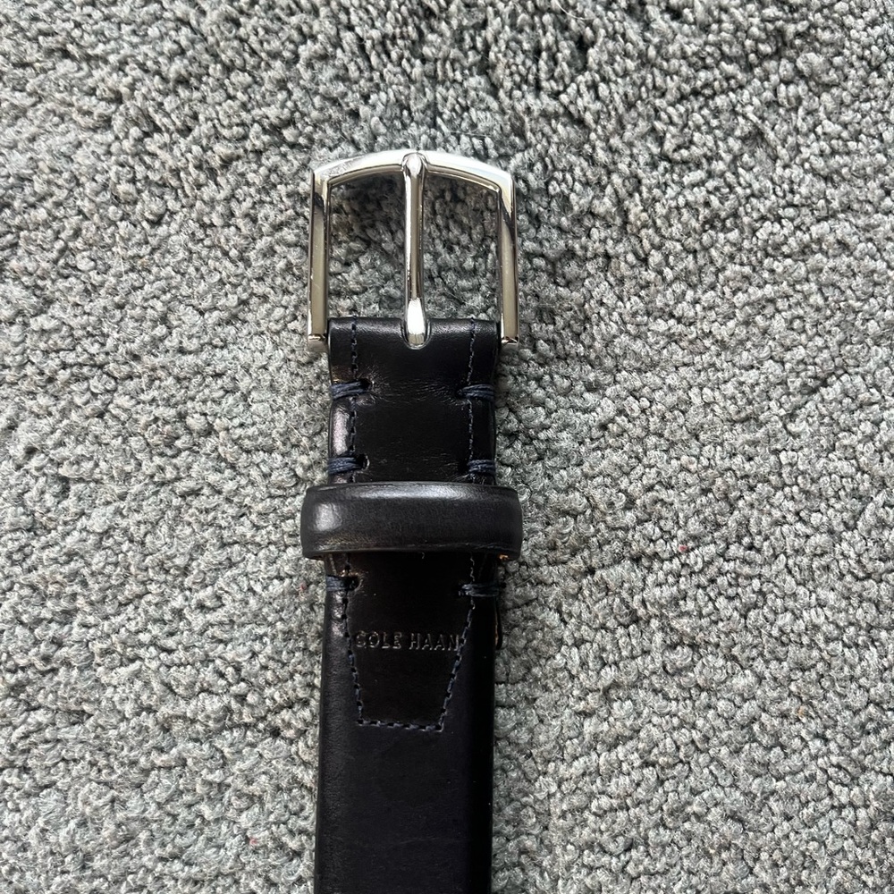 Cole Haan Navy Blue Leather Men's Belt with Silver Buckle